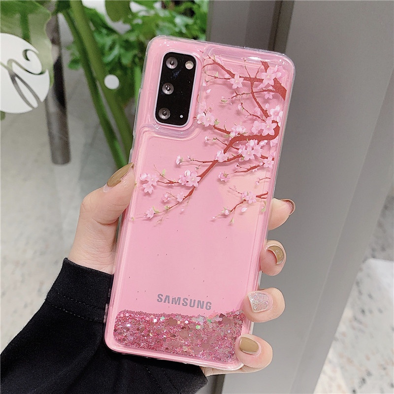 Ốp Lưng Kim TuyếN NướC HìNh Hoa ĐàO Cho Samsung Galaxy A12 A22 A32 A52 A52S A72 A10 A10S A20S A7 A8 A9 2018
