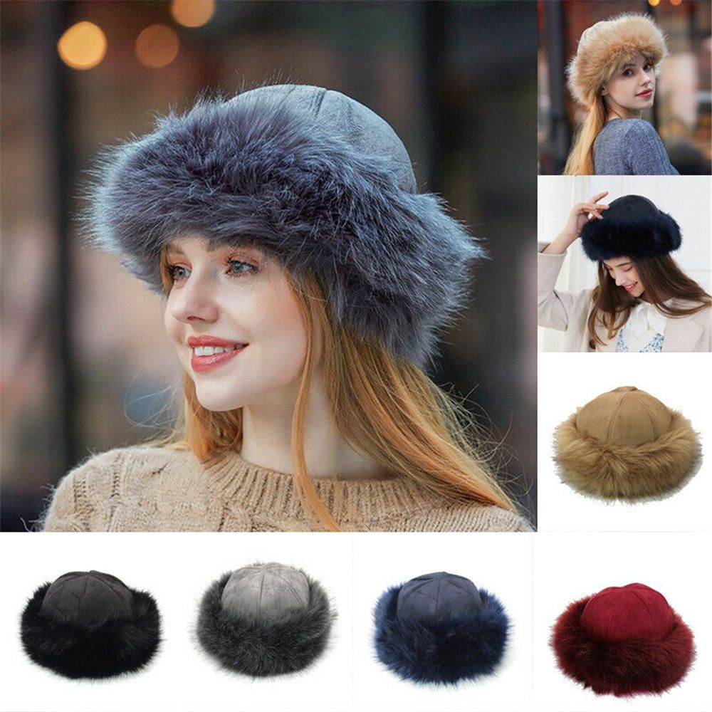 Mũ Trượt Tuyết Bằng Lông Nhân Tạo Dày Dặn Ấm Áp Nhiều Màu Sắc Thời Trang Mùa Đông Cho Nữ