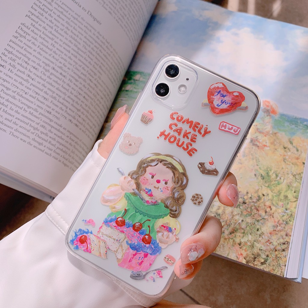 Ốp lưng iphone - Ốp silicon dẻo trong suốt Girl cake dành cho iphone 6 đến 14promax - t66