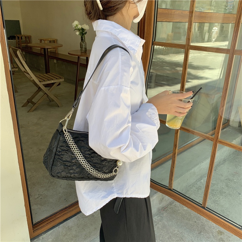 Túi đeo vai thiết kế nhỏ gọn thiết kế mới 2021 họa tiết hoa jacquard đính ngọc trai ngọt ngào cho nữ