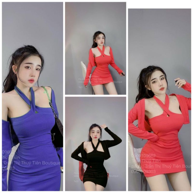 SET ĐẦM CỔ CHÉO KÈM KHOÁC CÓ BIGSIZE