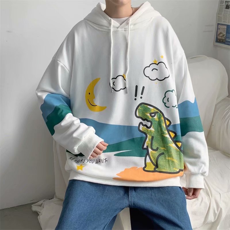 Áo hoodie tay dài dáng rộng in hình khủng long gồm 4 màu sắc | BigBuy360 - bigbuy360.vn
