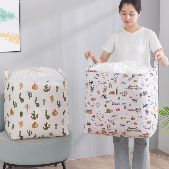 Sọt Đựng Quần Áo Bẩn Dáng Chữ Nhật Đứng Vải Canvas Loại To 100L Vintage Decor