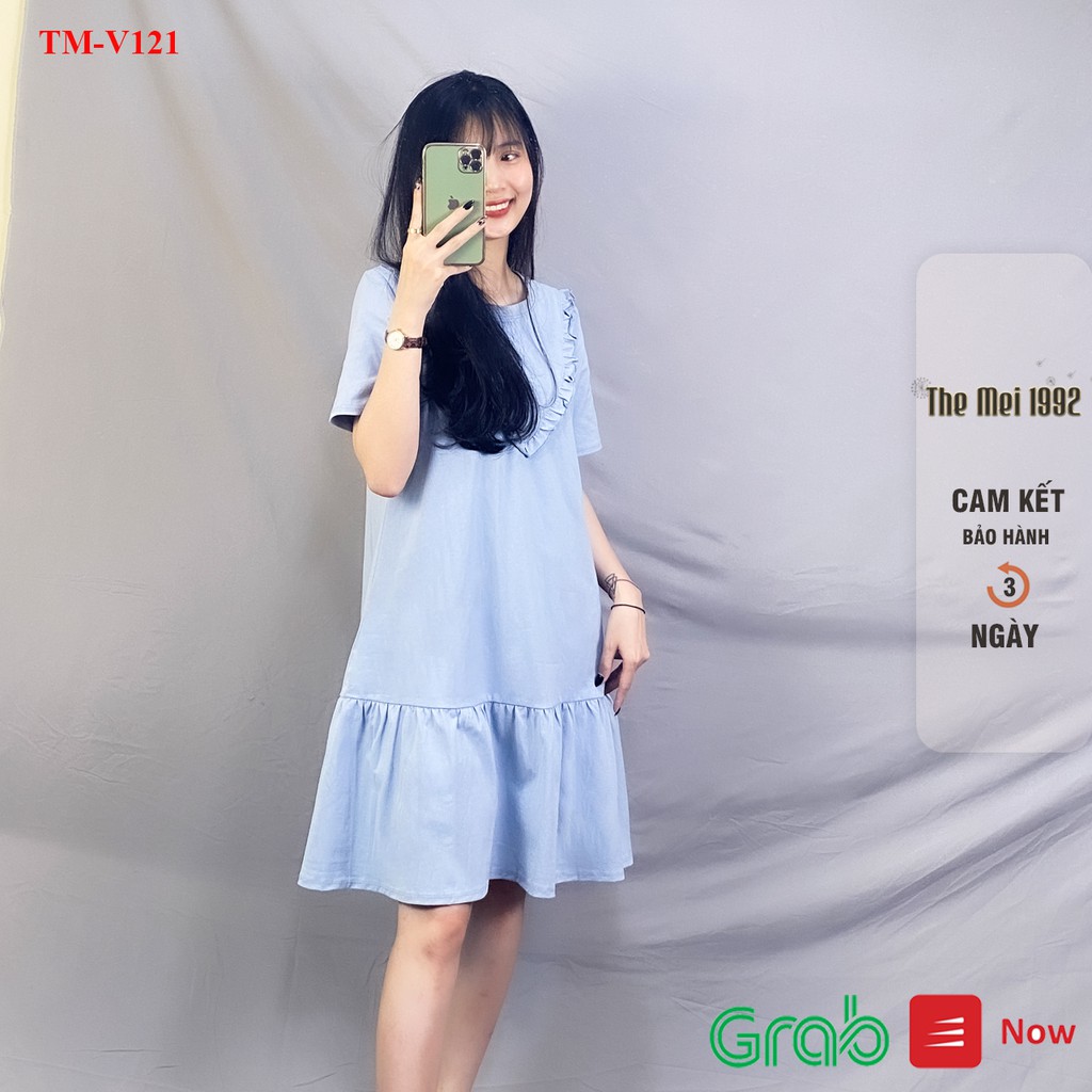 Váy thun suông nữ The Mei 1992 - Đầm bầu bigsize cố tròn kèm viền bèo dáng đuôi cá chất cotton thoáng mát