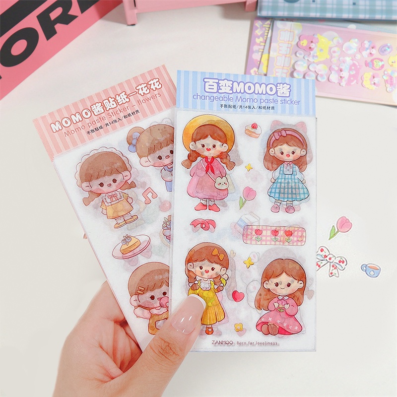 Bộ 14 Tờ Sticker Hoạt Hình Xinh Xắn Dùng Trong Trang Trí