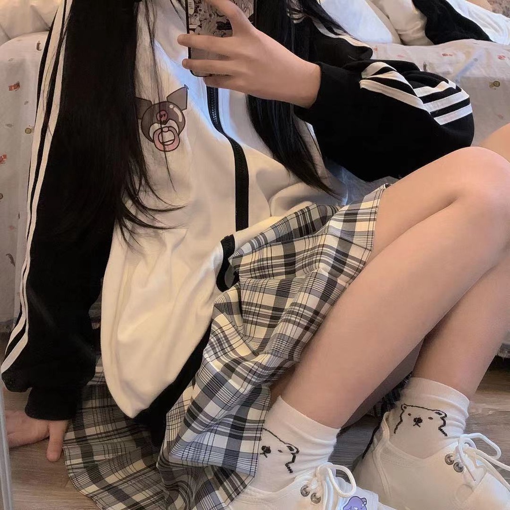 Áo Khoác Hoodie Tay Dài Khóa Kéo Họa Tiết Mèo My Melody Kawaii Hellow Kitty Kuromi Cinnamoroll Phong Cách Harajuku Nhật Bản Cho Nữ