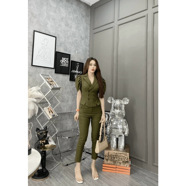 [HCM]Set vest thời trang tay bồng cách điệu 2 hàng nút thanh lịch cực đẹp VLTN SHOP