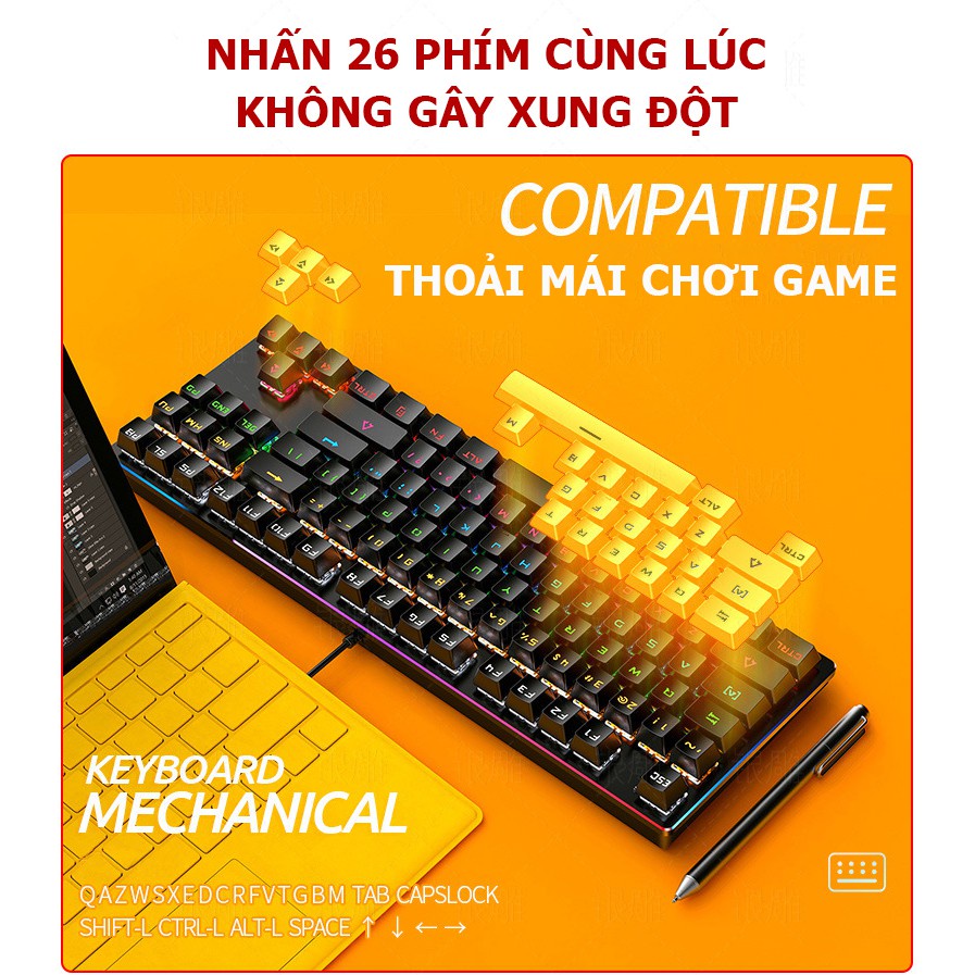 [ BÁN CHẠY ] Bàn Phím Cơ Gaming K400 Chống Nước, Tích Hợp Đèn Led Đồi 10 Chế Độ Nháy Bảo Hành 12 Tháng