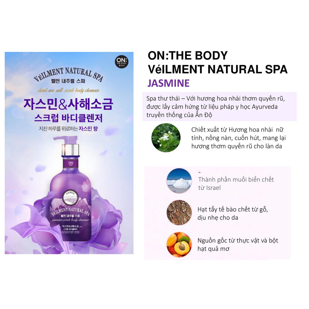 Sữa tắm hạt On: The Body Veilment Natural Spa Jasmine Dead Sea Salt 600g