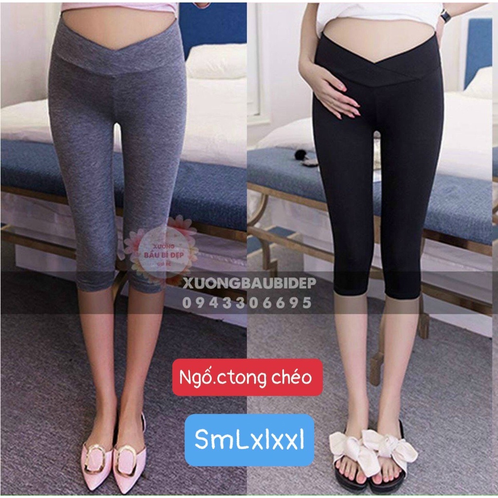 Quần bầu lửng cạp chéo . co giãn 4 chiều mặc thoải mái bầu nhỏ bầu to