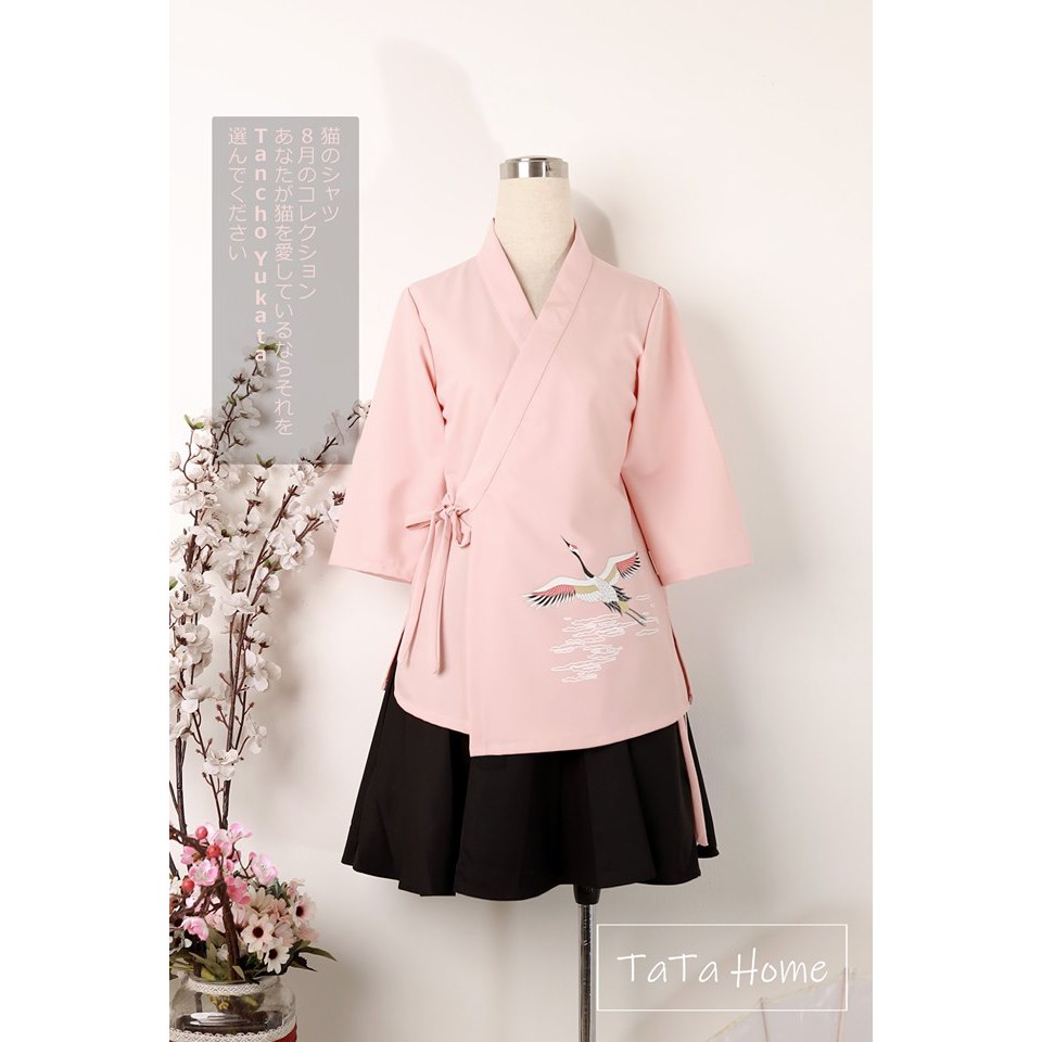 Áo Yukata Tanchosan Pinky - Thêu Hạc made by TaTa
