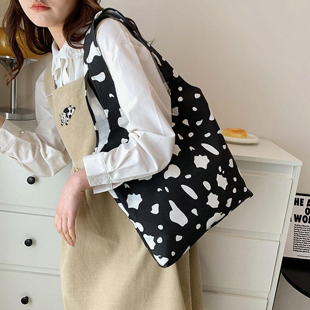 Túi Đeo Vai Vải Canvas Họa Tiết Bò Sữa Dễ Thương Cho Bạn Gái