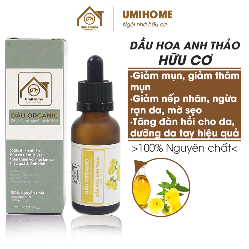 Dầu Hoa Anh Thảo UMIHOME nguyên chất giảm mụn, giảm thâm, giảm nếp nhăn và tăng đàn hồi cho da hiệu quả 30ml