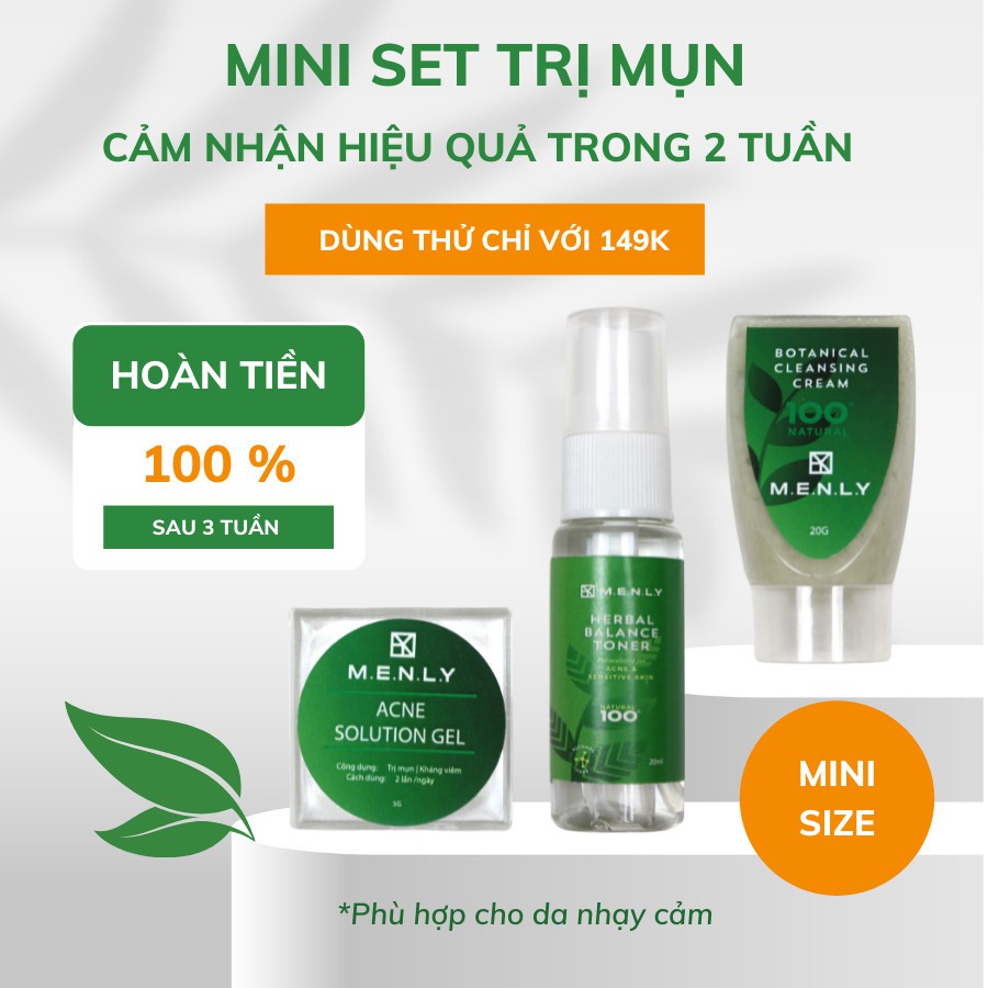 Mini set dùng thử 7-10 ngày MENLY kiểm soát nhờn giảm mụn dùng được cho da nhạy cảm