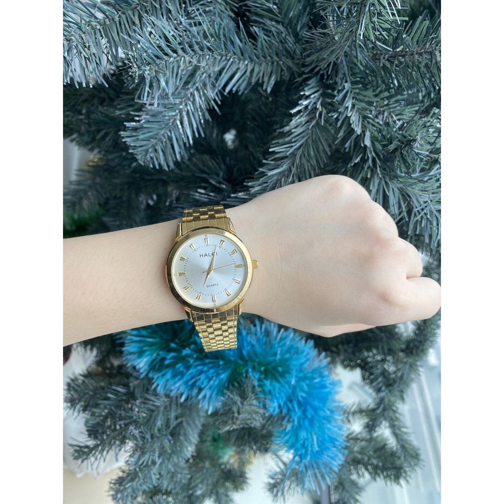 Đồng hồ nam đeo tay cặp chính hãng Halei dây kim loại