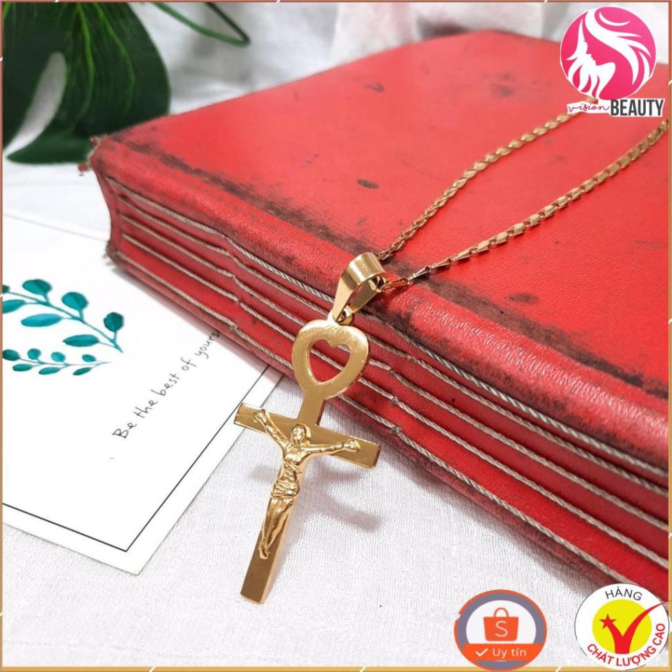 MẶT DÂY CHUYỀN INOX MẠ VÀNG HÌNH THÁNH GIÁ CHÚA GIÊSU CỰC ĐEP