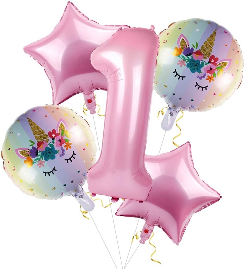 Bộ 5 Bong Bóng Hình Kỳ Lân Màu Sắc Kẹo Ngọt Kích Thước 32 Inch