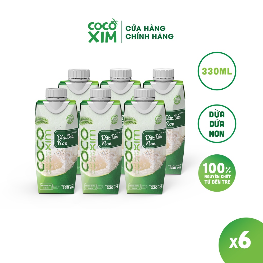 Combo 6 Hộp Nước dừa đóng hộp Cocoxim dứa non dung tích 330ml/Hộp