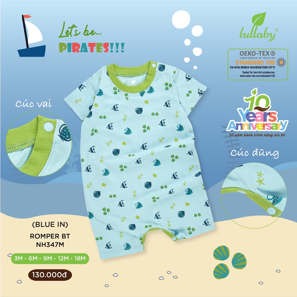 [1-18M] Bộ body cài vai cộc tay Lullaby cho bé trai bé gái chính hãng mát mẻ thoải mái