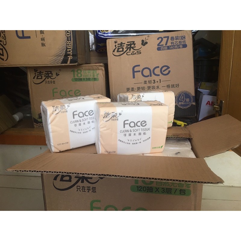 🍄🍄 Giấy ăn FACE hồng 120 tờ/ gói thùng 18 gói