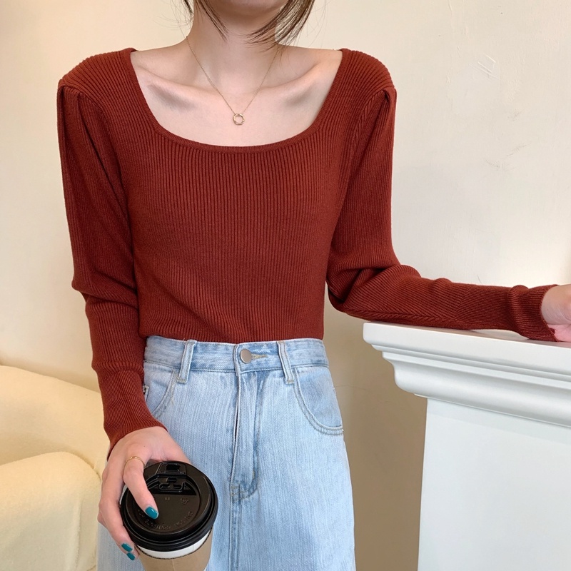 Áo dệt kim ZHELIHANGFEI tay dài dáng ôm quyến rũ trẻ trung phong cách Pháp