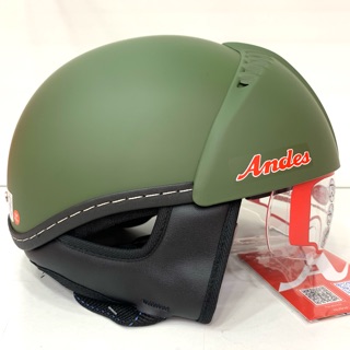 Nón Bảo Hiểm Nữa Đầu Có Kính Andes 3S Mã 181 - Nhám Xanh Lính