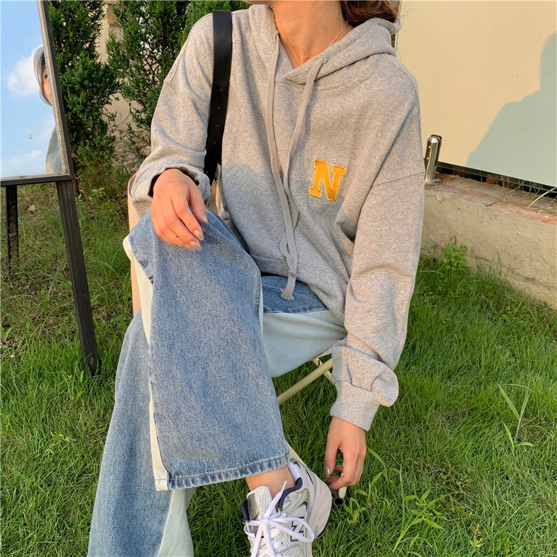 Áo hoodie SUXI thể thao tay dài đơn giản thêu chữ thời trang cho nữ