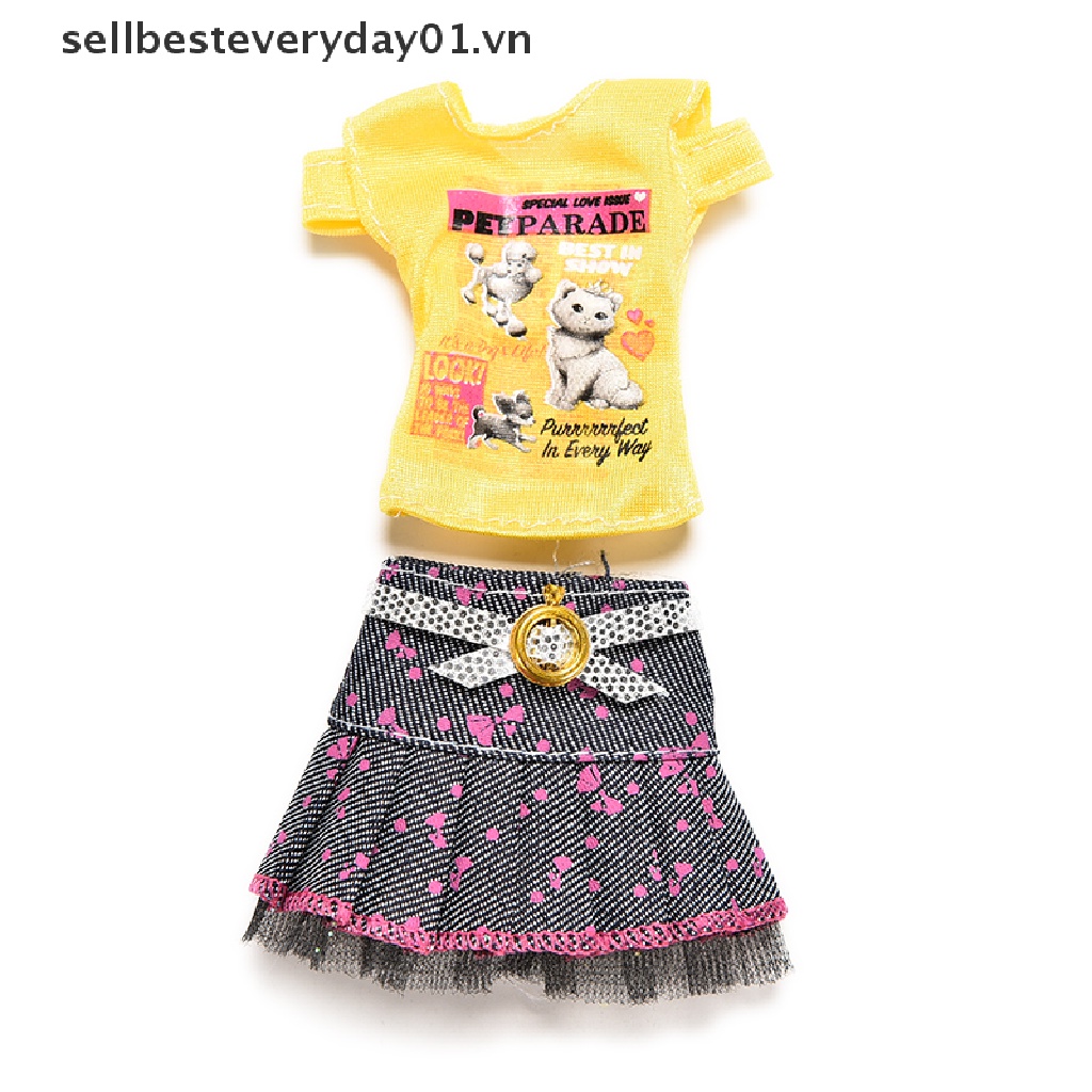 Set đồ 2 món gồm áo thun + chân váy thời trang cho búp bê Barbie