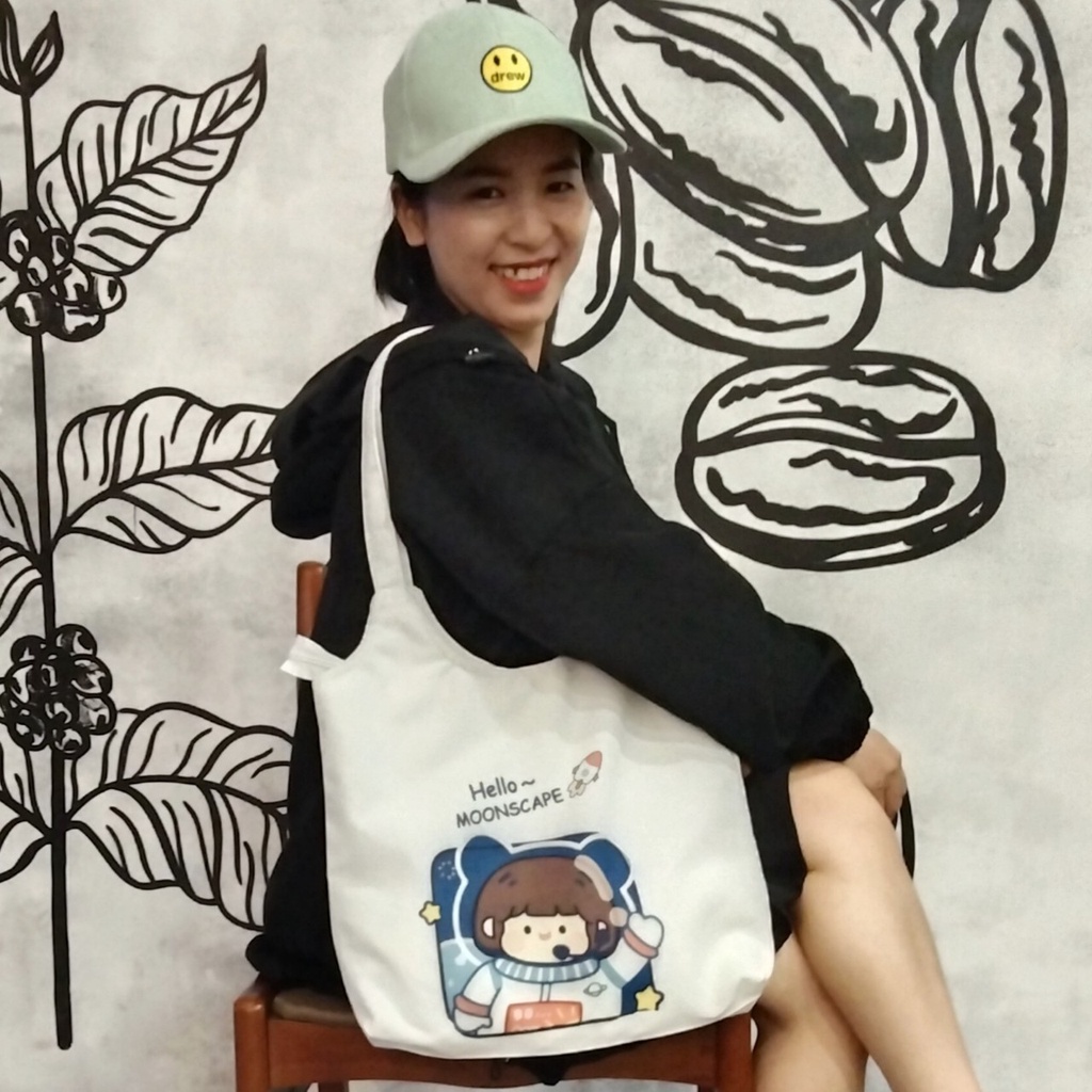Túi note hàn quốc, vải canvas 100% poli cao cấp, phong cách thời trang ulzzang, có khoá miệng xịn xò HELLO MOONSCAPE K14