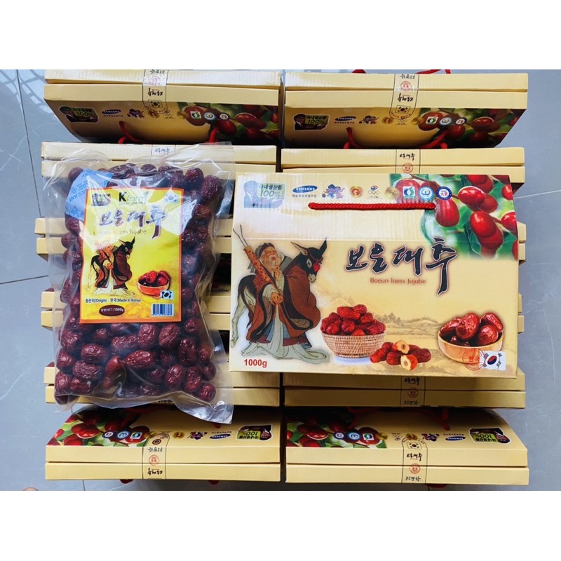 [Mã 254FMCGSALE giảm 8% đơn 500K] Táo Đỏ Sấy Khô Boeun Loess Jujube Hàn Quốc 1KG Hộp Sang Trọng Biếu Tặng