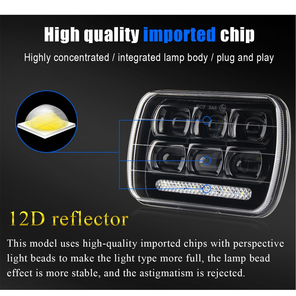 UNI-SHINE DOT E9 7X6 &quot;5x7&quot; Đèn pha LED hình chữ nhật DRL Cree Đèn pha chiếu sáng cao cho xe tải Toyota Pickup Jeep wrangler