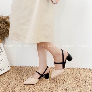 Giày cao gót nữ bít mũi quai thun gót vuông 5p CG-0590