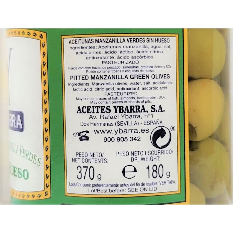 [Lọ 370g] QUẢ Ô LIU XANH MANZANILLA TÁCH HẠT [Spain] YBARRA Pitted Manzanilla Green Olives (atu-hk)