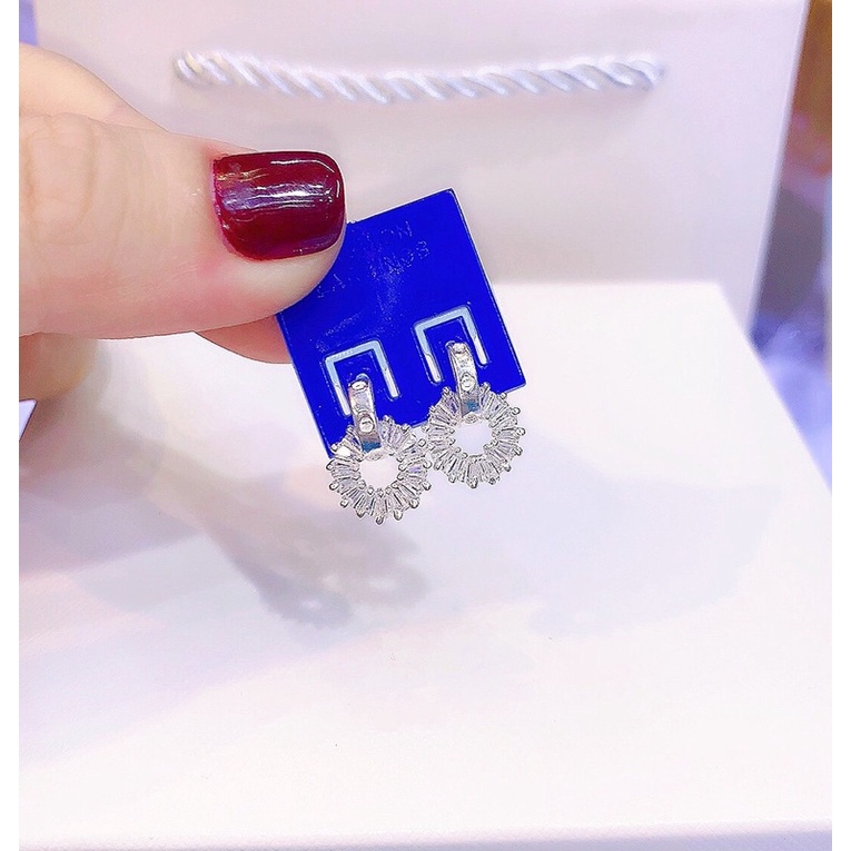 Bông tai bạc nữ Cater nạm đá tròn bạc ta cao cấp Minh Tâm Jewelry