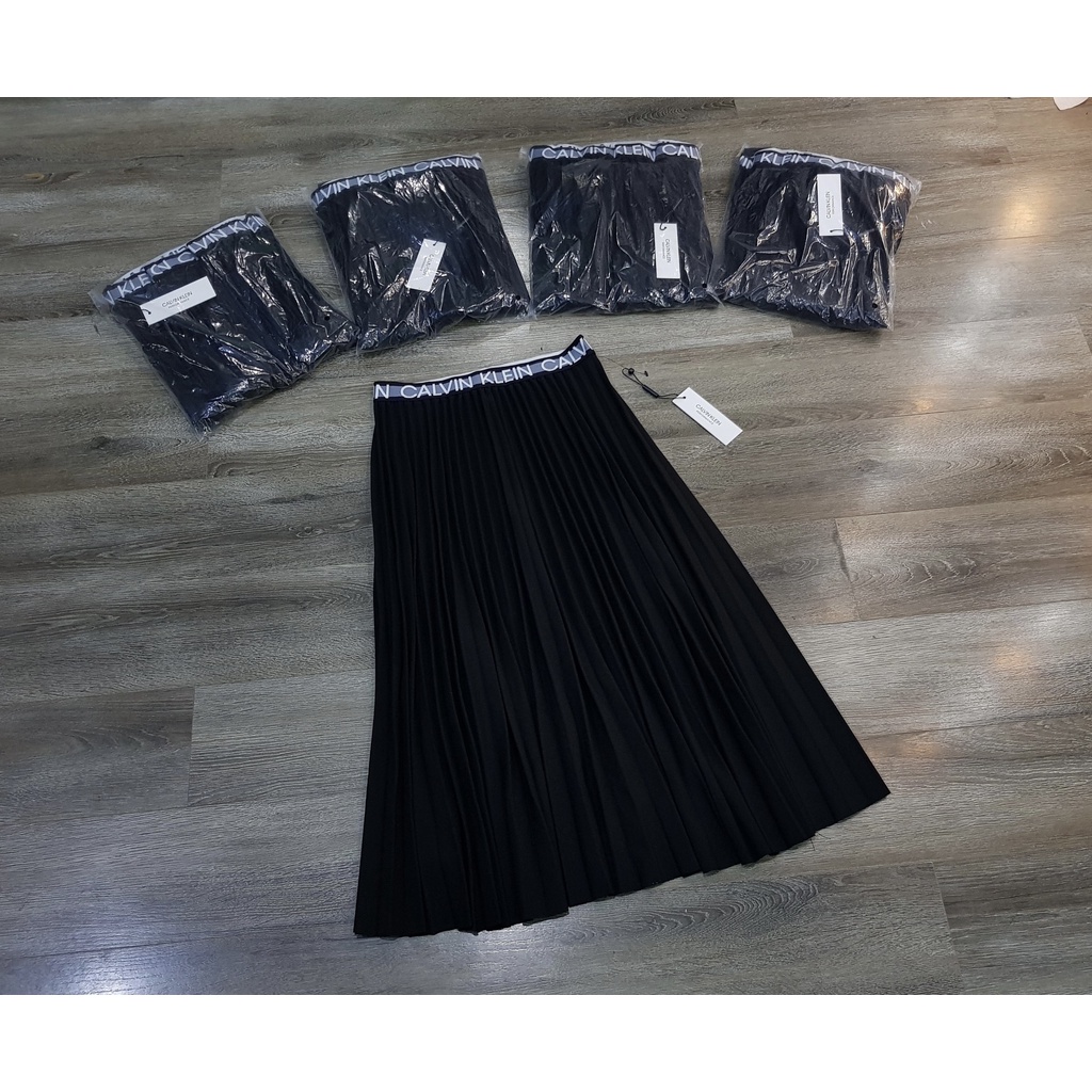Chân Váy Ck Suông Dài Xếp Ly Hàng Cao Cấp Viền Eo Tên Thương Hiệu