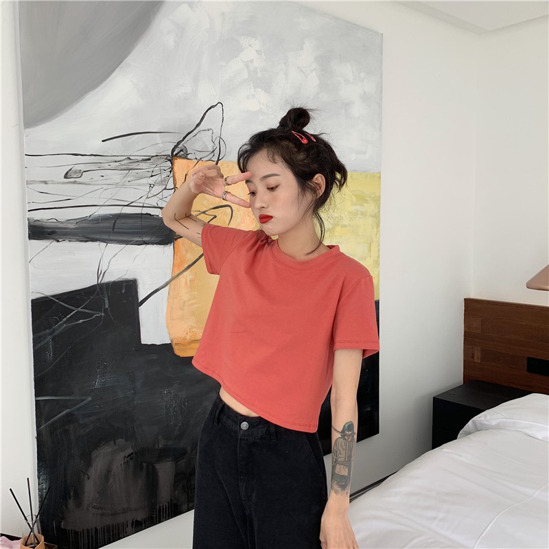 Áo Thun Tay Ngắn Màu Trơn Thời Trang Dành Cho Nữ | BigBuy360 - bigbuy360.vn