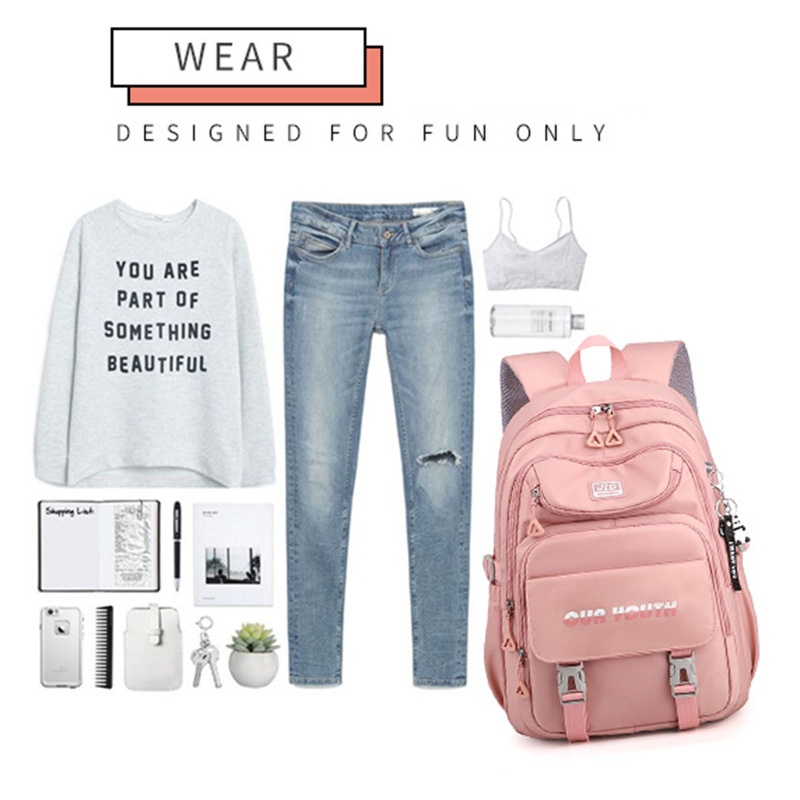 Ba Lô Nylon Nhiều Ngăn Dễ Thương Cho Nữ Sinh