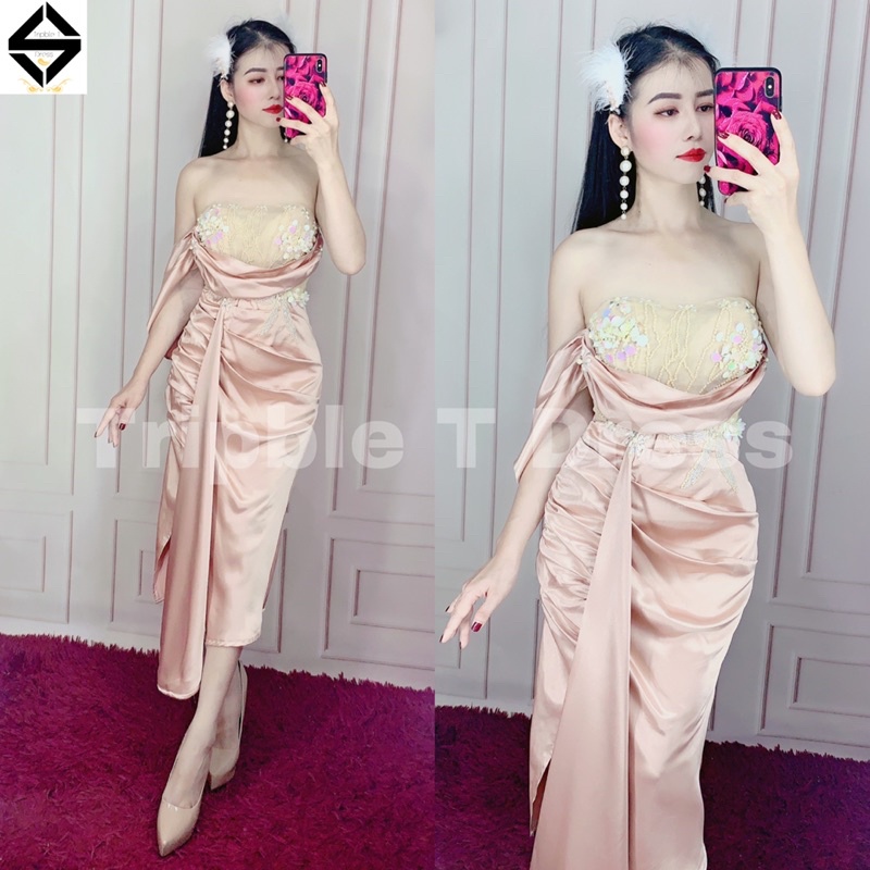 Đầm body cúp rớt vai xẻ đùi siêu xinh TRIPBLE T DRESS - size S/M/L - MS217Y