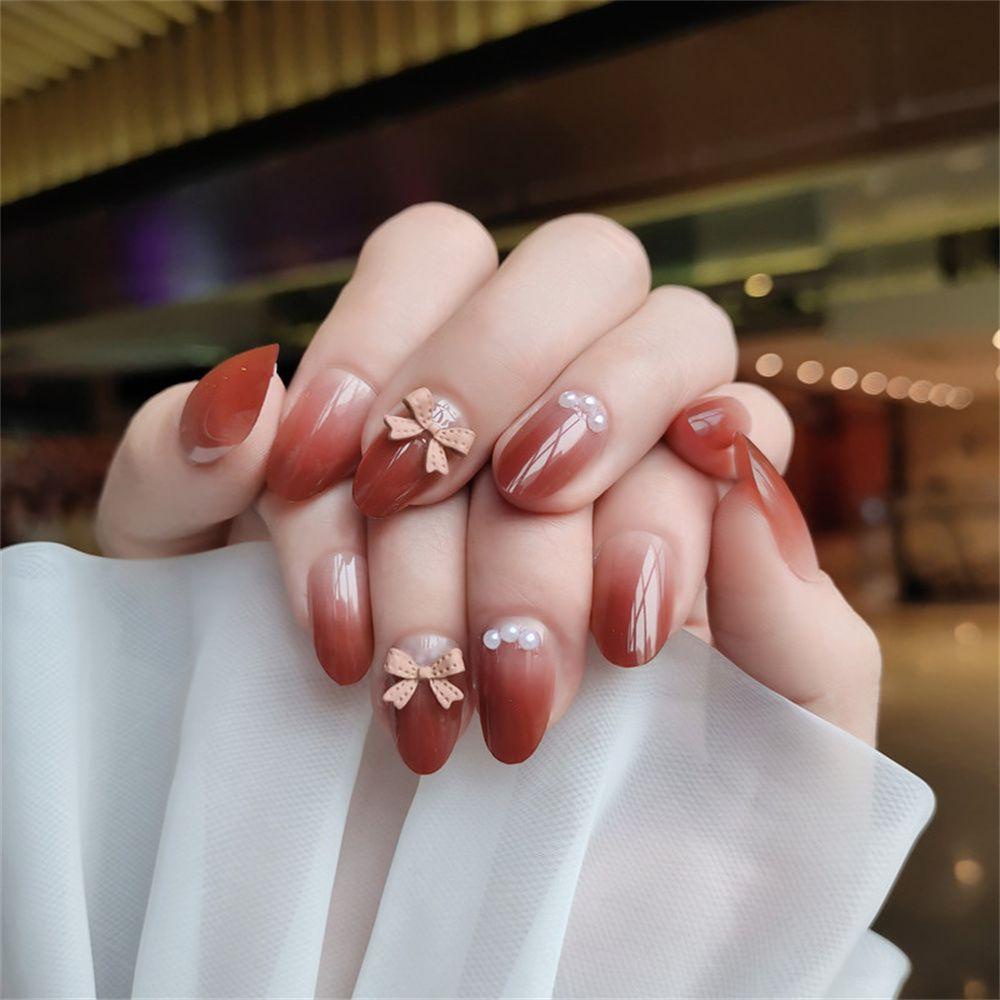 NIUYOU Bộ 24 Móng Tay Giả Hình Bướm Có Thể Tháo Rời