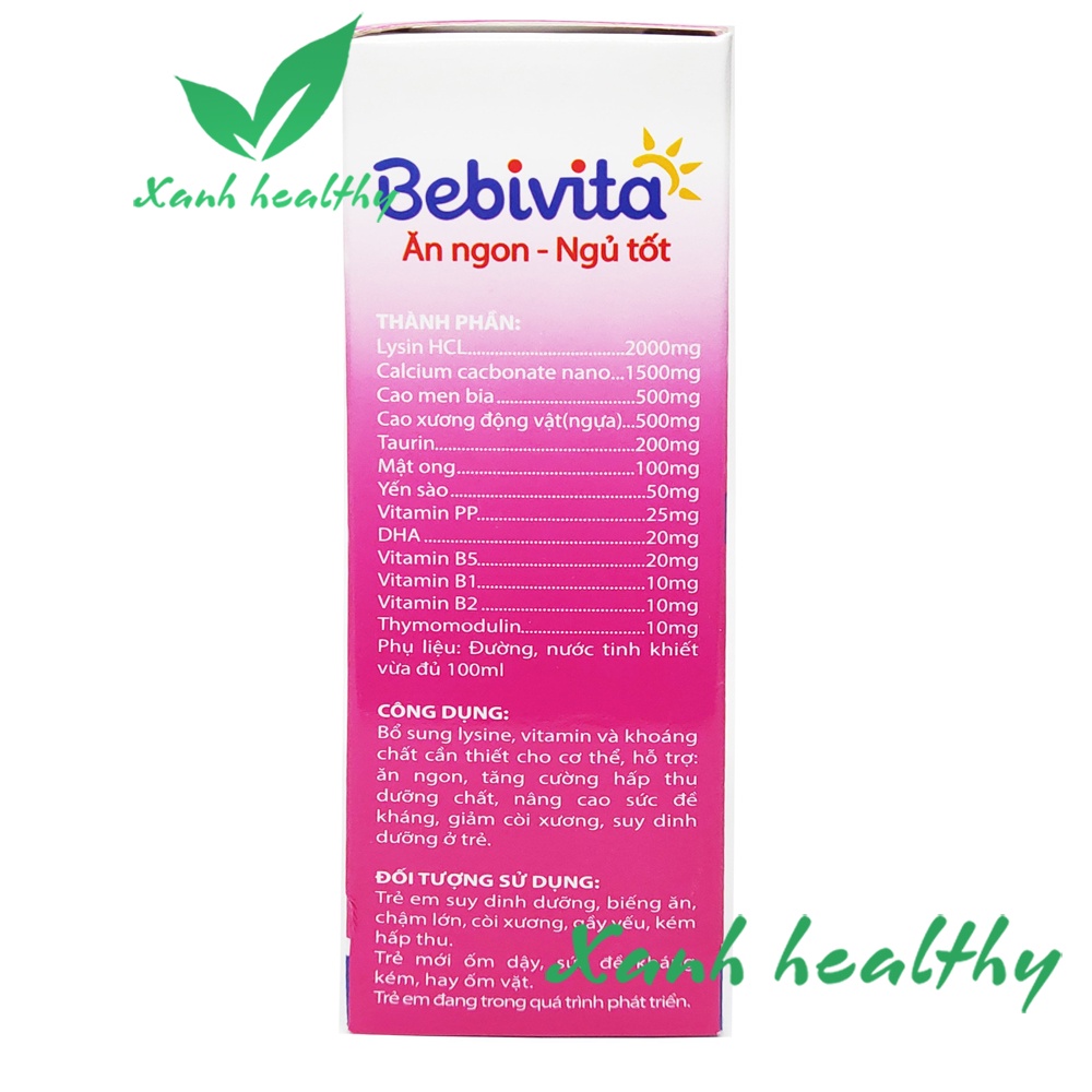 Siro giúp bé ăn ngon, giảm biếng ăn hiệu quả - Bebivita Ăn Ngon Ngủ tốt - bổ sung DHA, kẽm, taurin, vitamin - Hộp 20 ống
