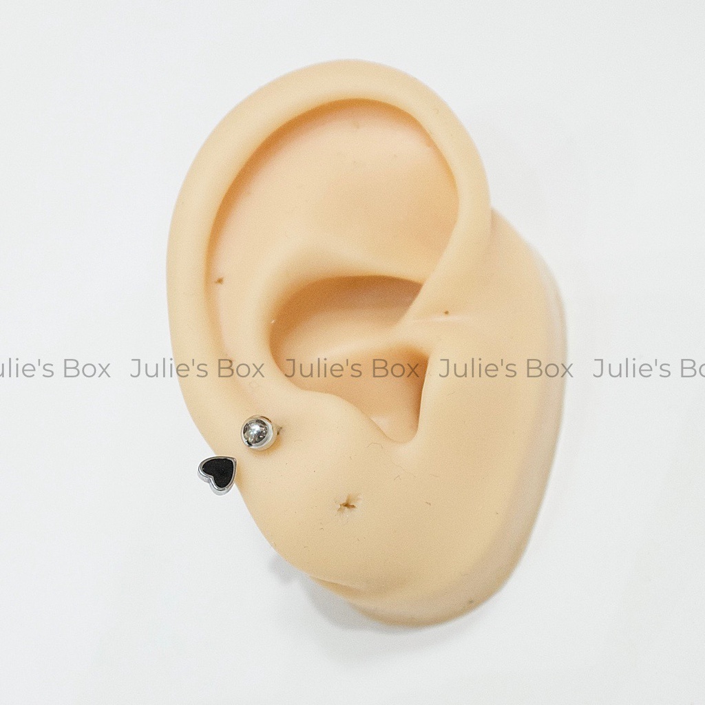 [1 Chiếc] Khuyên Tai Titan Unisex Chữ U Màu Bạc Tim Đen Không Gỉ Sét Không Ngứa Bông Tai Julies Box 66