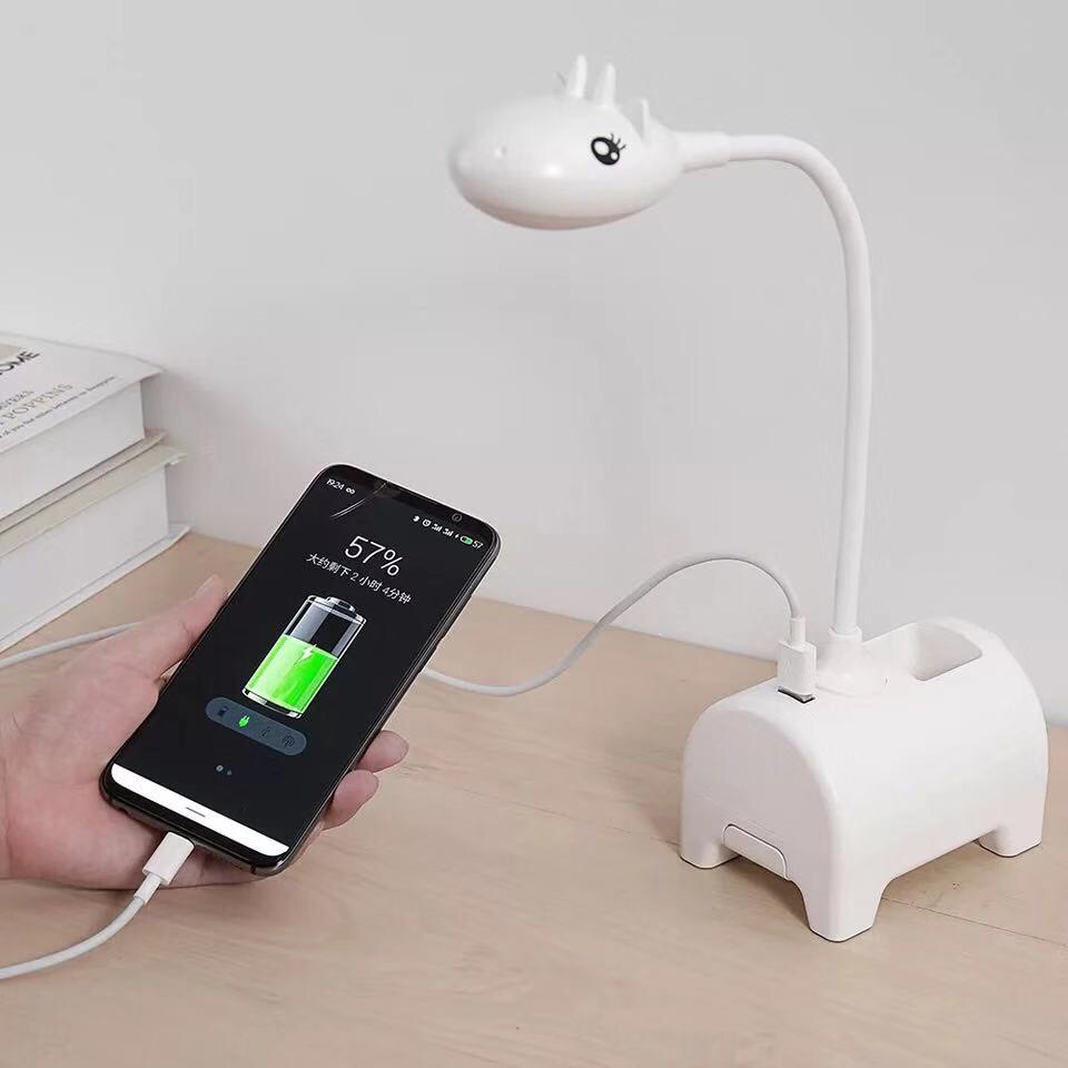 Đèn bàn tích điện có giá để điện thoại cổng sạc USB chống cận hươu cao cổ