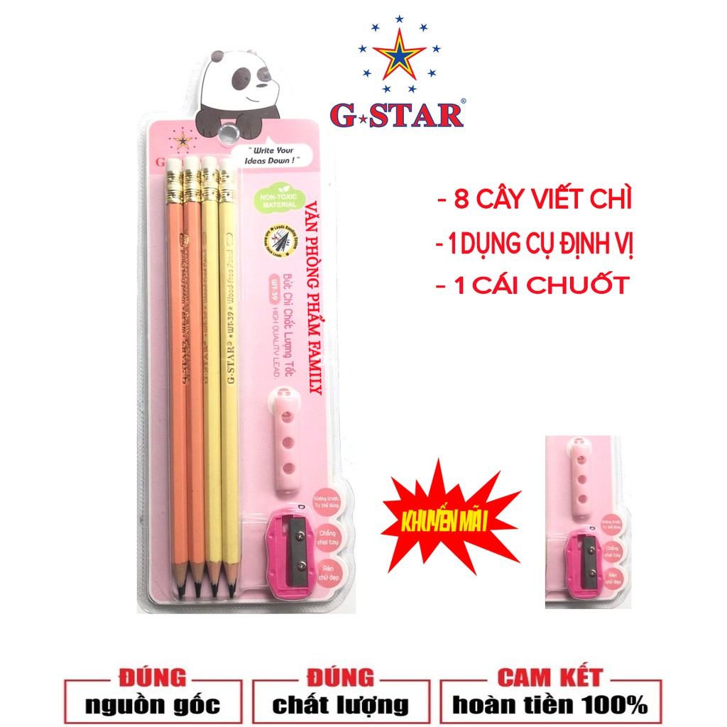 Hộp 8 Cây Viết Chì HB Gstar WT39 Tặng Kèm Định Vị Cầm Viết