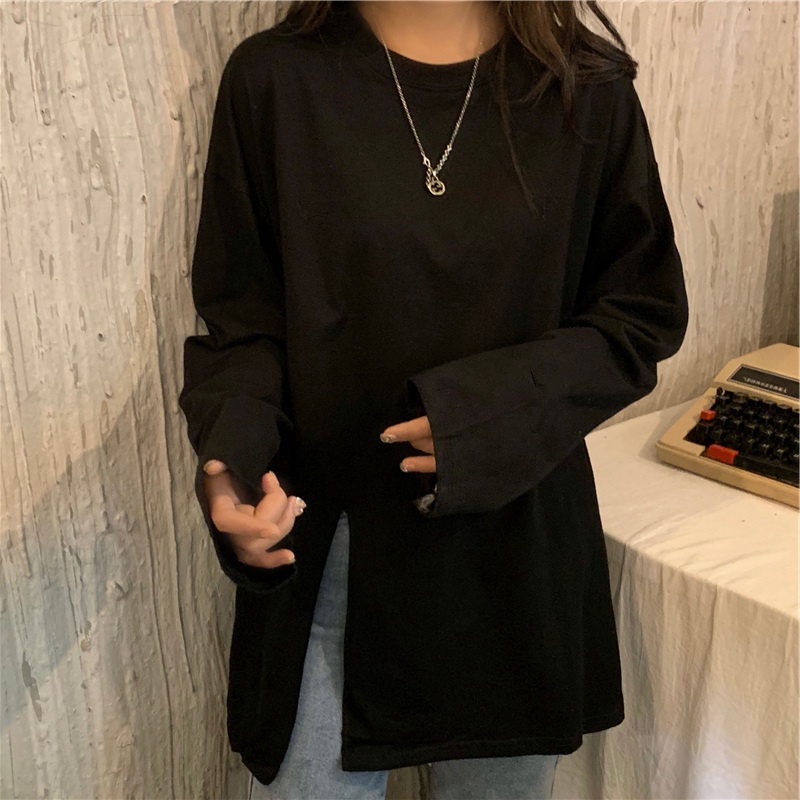 NRVP Áo thun tay dài cổ tròn phong cách thời trang Hàn Quốc 2021