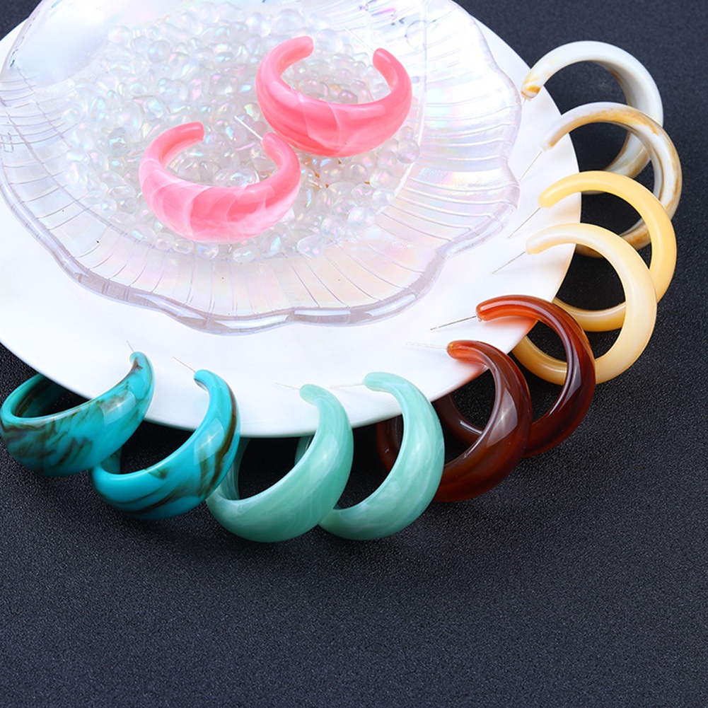 Khuyên Tai Nhựa Acrylic Đơn Giản Hình Chữ C Phong Cách Vintage Hàn Quốc Mới