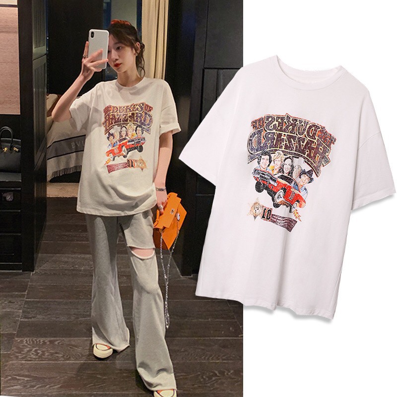 Áo thun form rộng in họa tiết chất cotton thoáng mát Xonxen shop free size mã 802367