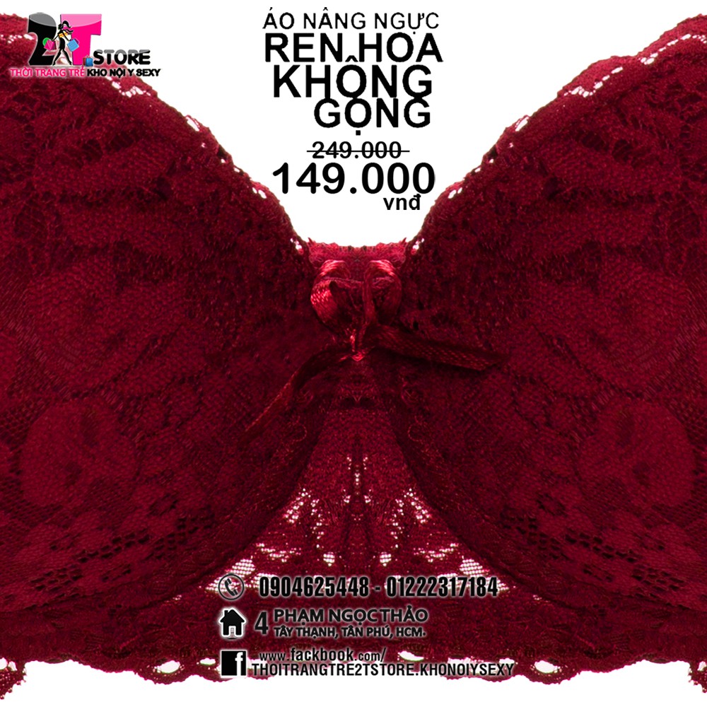 Áo Nâng Ngực Cotton Không Gọng Phối Ren (Đỏ)