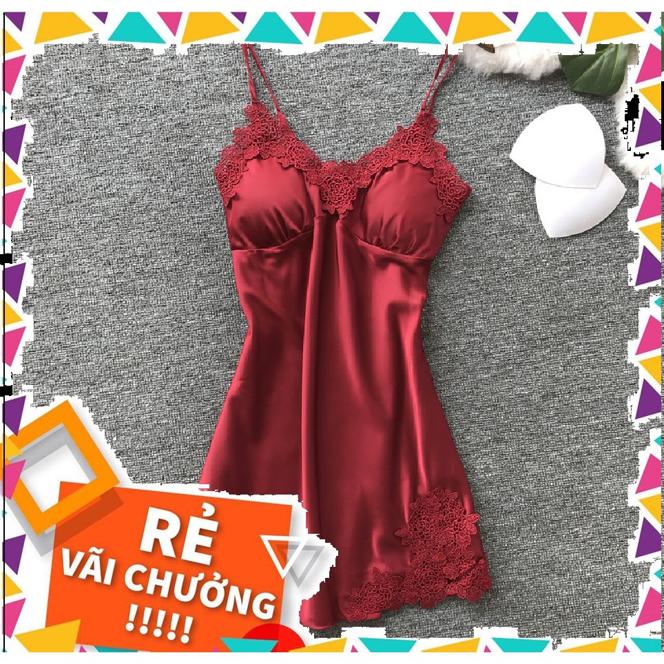 Váy ngủ sexy lụa hai dây cao cấp phối ren🔥FREESHIP 50K 🔥TẶNG mút đệm ngực 3sz 40 tới 65kg đồ ngủ bầu sexy  hot giá rẻ