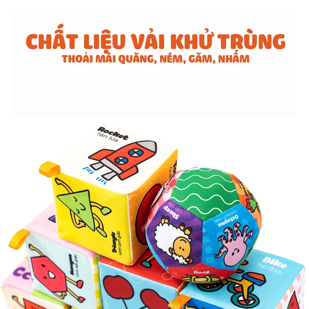 [Tặng kèm bóng vải] Bộ 8 đồ chơi hình khối xúc xắc vui nhộn Lalala Baby, vừa chơi vừa học tập TRAVEL BLOCK