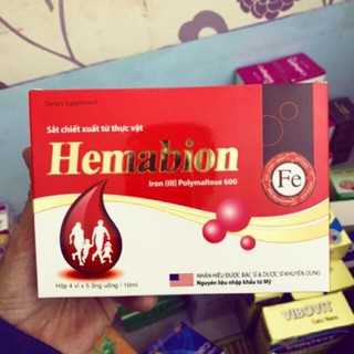 Hemabion bổ sung sắt hộp 20 ống dành cho người thiếu máu thiếu sắt